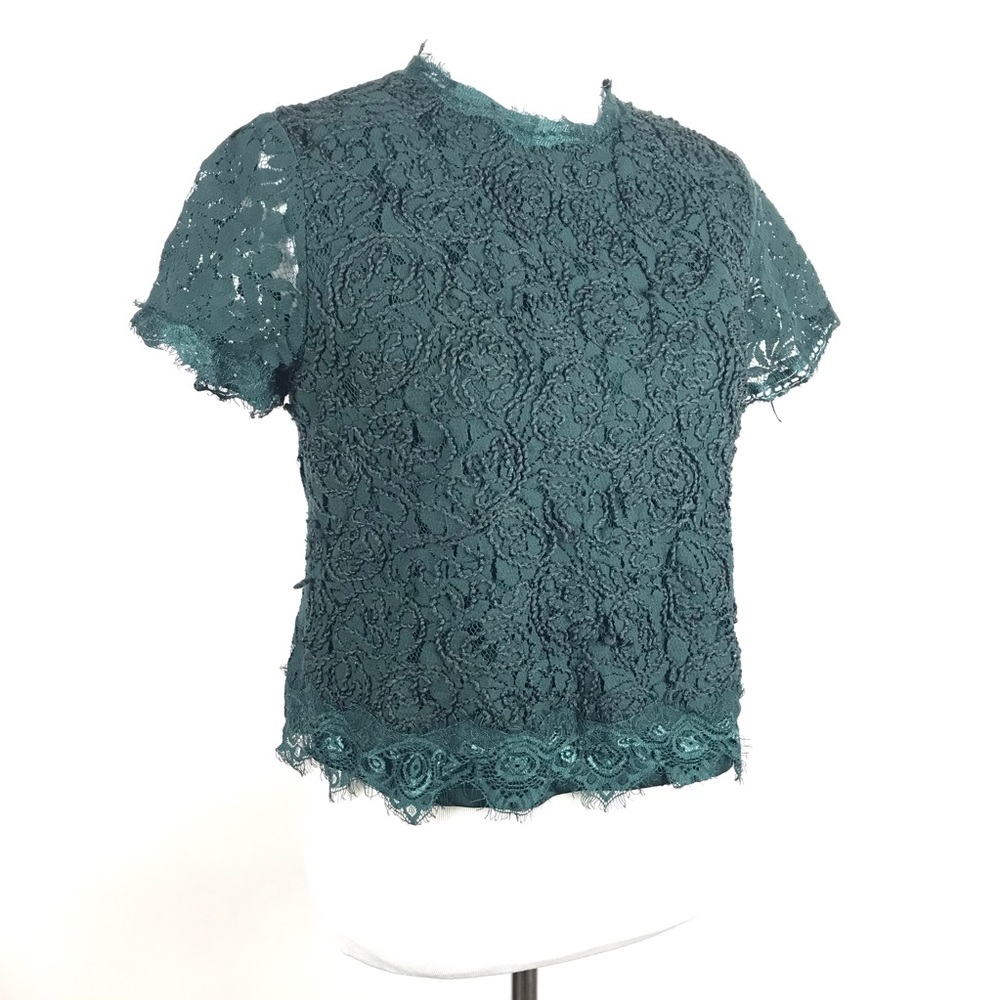 Adiva Emerald Green Lace Detail Blouse Top
